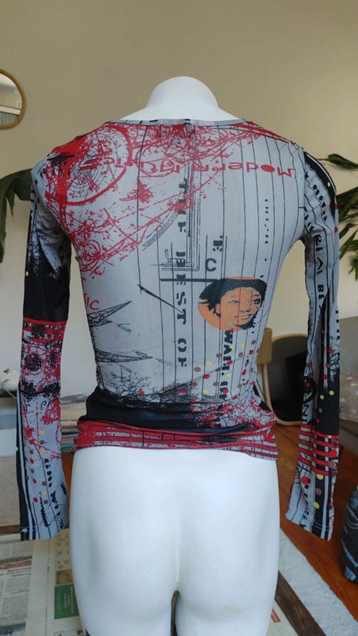 Top en mesh semi transparent à motif vintage longsleeve - photo numéro 5