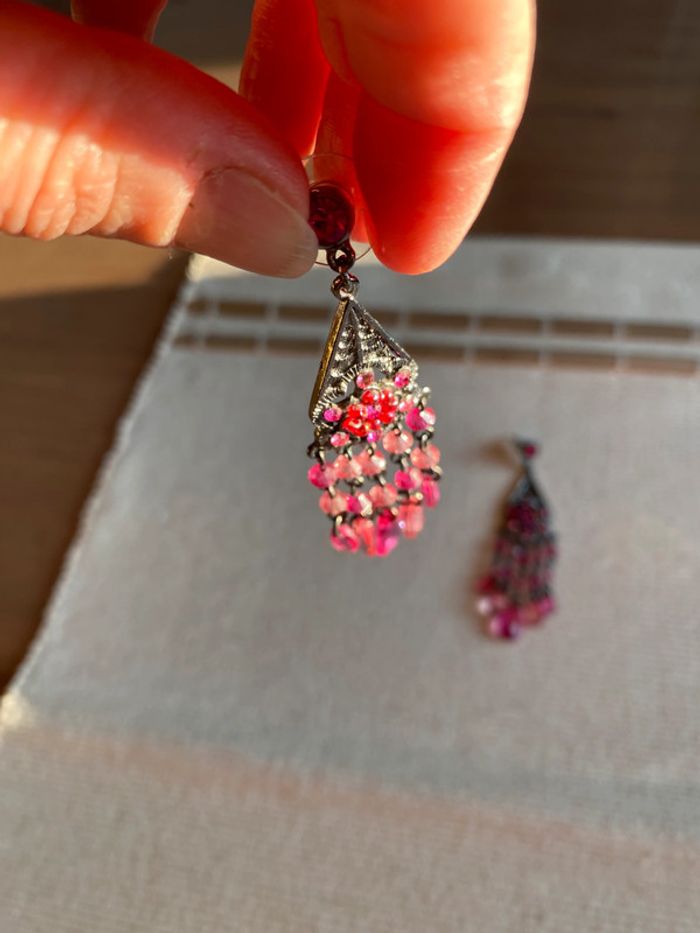Parure bijoux bracelet et boucles d’oreilles avec strass et perles fuchsia Mariagrazia Must - photo numéro 16