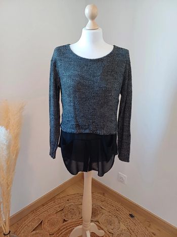 Pull gris et noir avec poches taille S 36