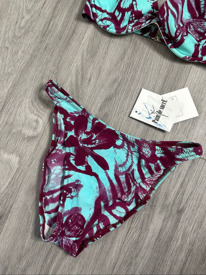 Maillot de bain deux pièces bleu turquoise et violet Pain de Sucre T36 S - photo numéro 3