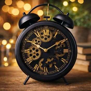 Grand réveil décoratif style vintage avec engrenages – 33 cm – Neuf