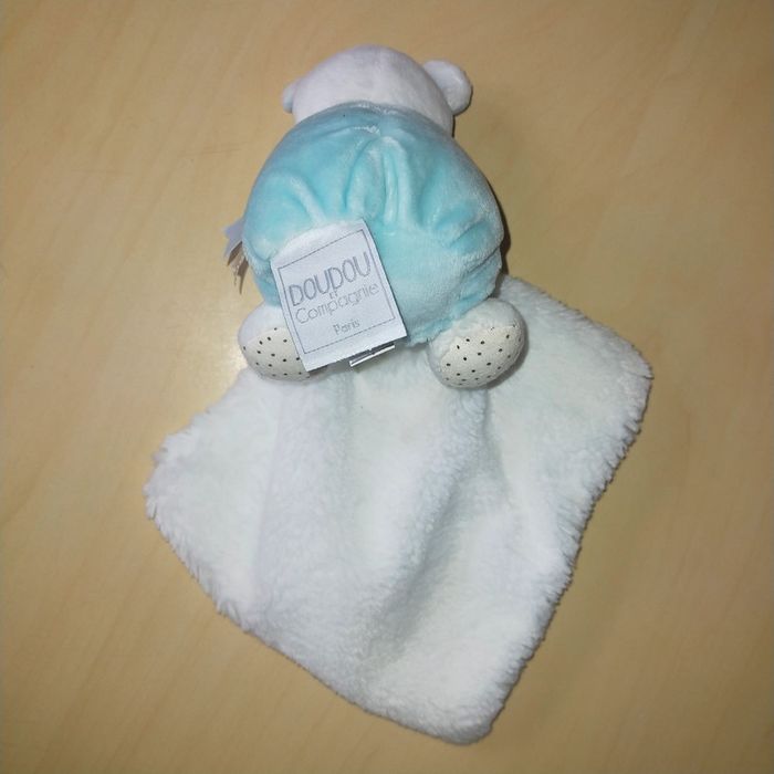 Doudou et Compagnie ours bleu blanc mouchoir Bisous chaton - photo numéro 3