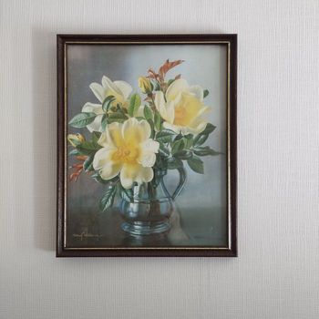 Cadre ancien d'Albert Williams bouquets de roses jaunes