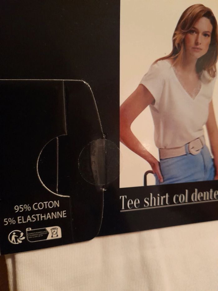Lot 2 t-shirts en coton avec col dentelle taille M/L - photo numéro 3