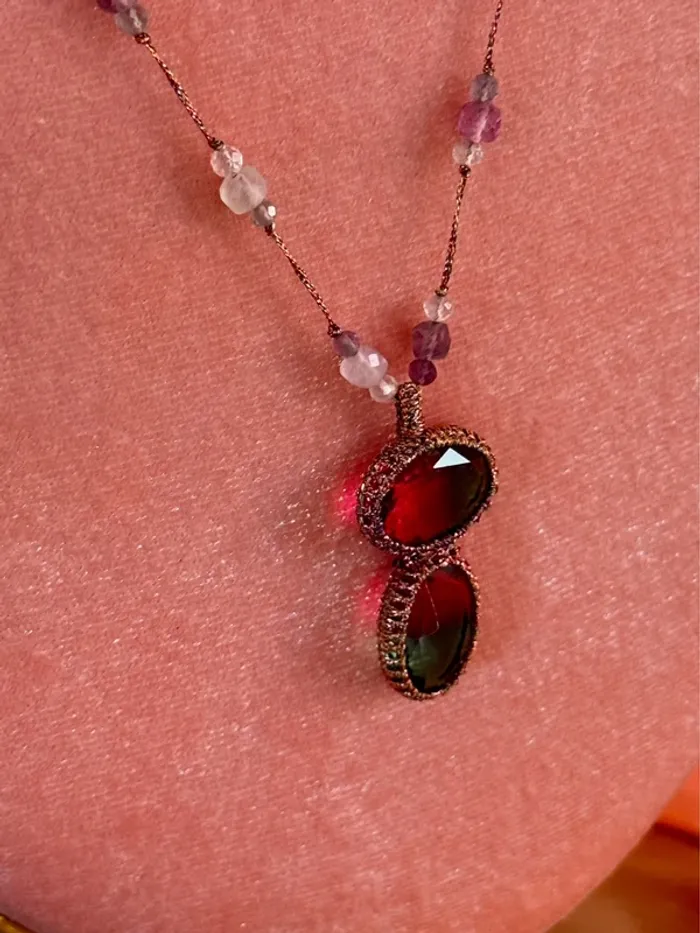 Collier habaha paris réglable perles améthyste jade et pavés roses foncés perles d’eaux - photo numéro 8