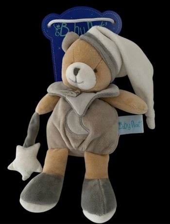 ❤️B4077 Doudou Peluche Pantin Ours BABY NAT Babynat Beige/Gris Etoile Lune