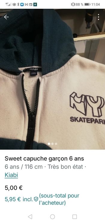 Sweat capuche 6 ans 