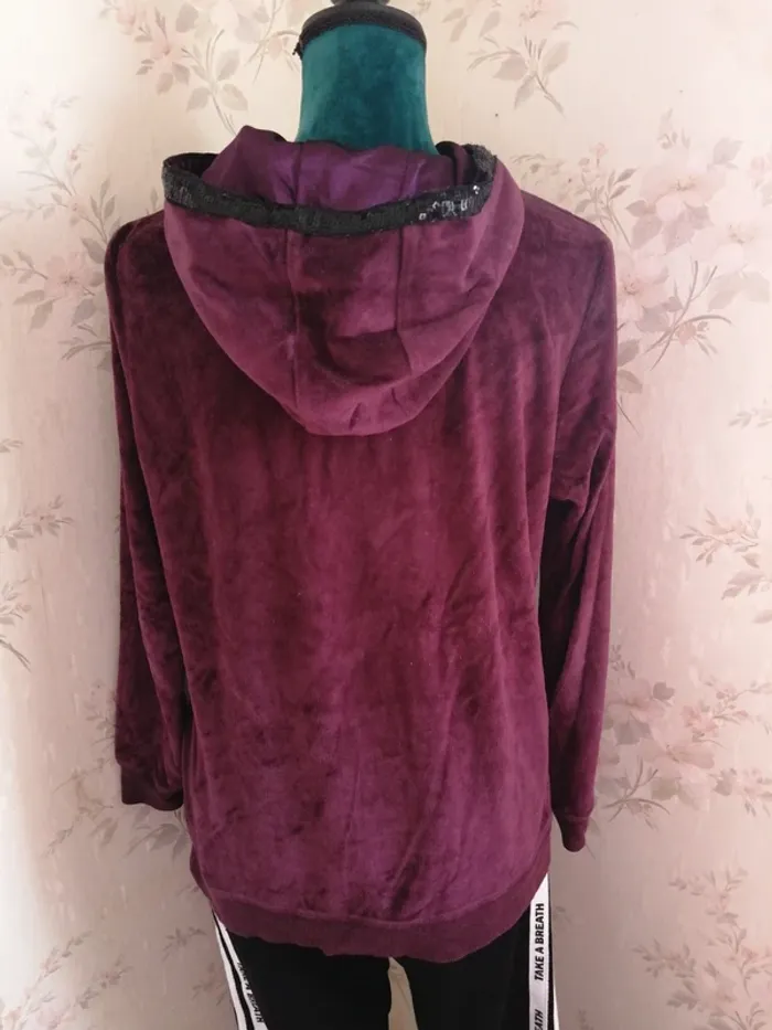 Veste à capuche bordeaux en velours avec poches et sequins / esmara / (M) - photo numéro 8