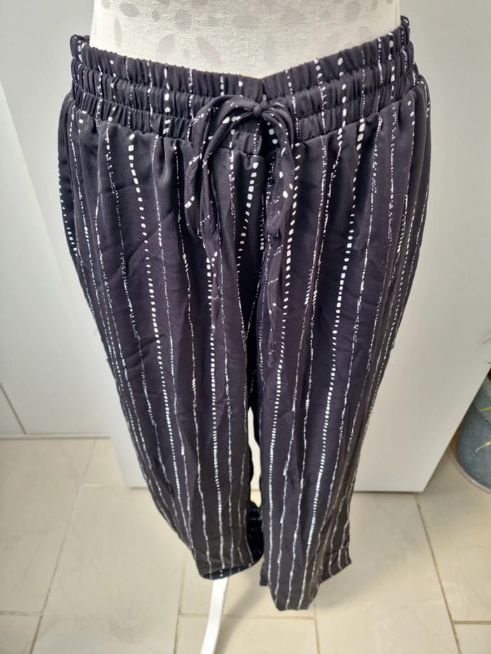 Pantalon Léger Fluide Noir Imprimé Blanc - photo numéro 3