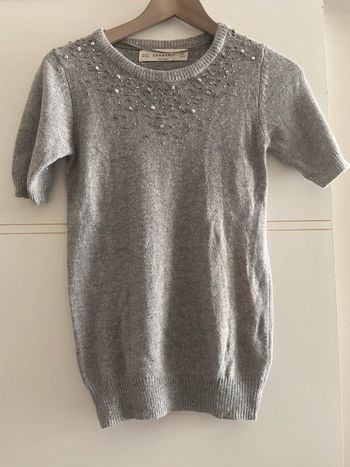 Pull manches courtes Zara gris brodé de perles
