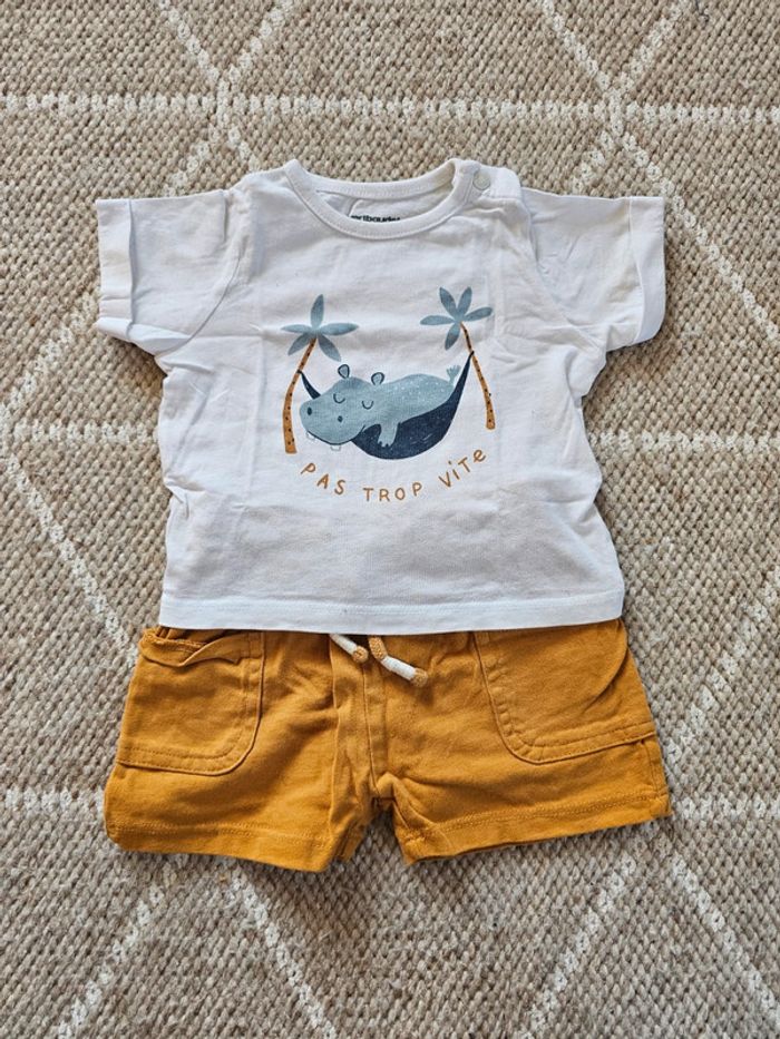 Ensemble tee-shirt/short hippopotame - Vertbaudet - 6 mois/67 cm