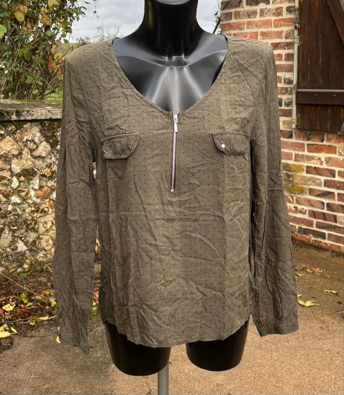 💚 Blouse kaki à pois – Mim – Taille 42