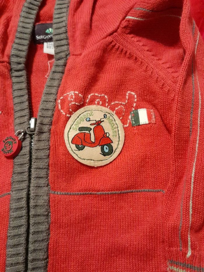 Sergent major gilet rouge zip taille 3 mois - photo numéro 3