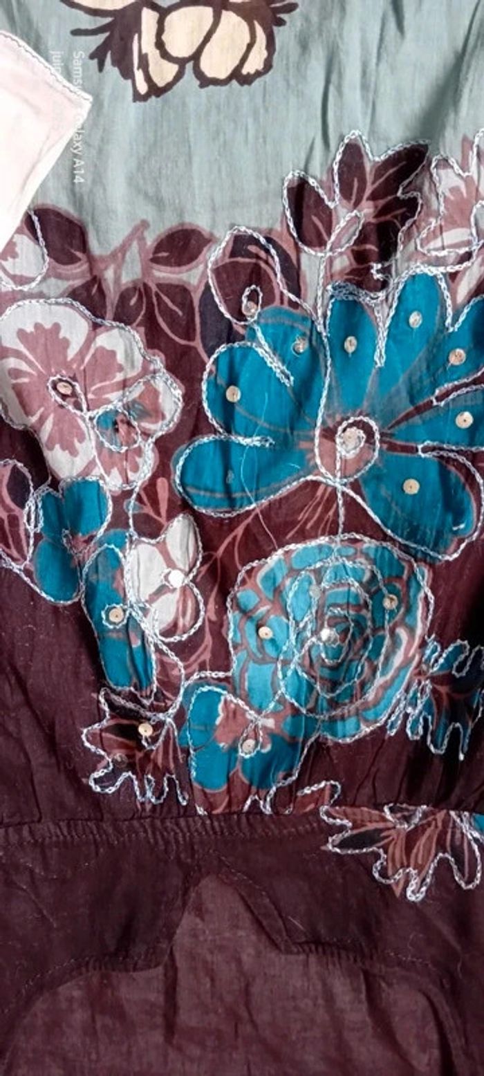 Robe tunique estivale semitransparente motif floral avec sequins multicolore femme XL - photo numéro 16