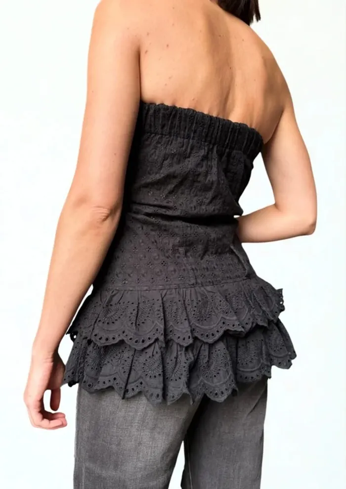 Top bustier noir broderie anglaise Miss June – Taille M - photo numéro 2
