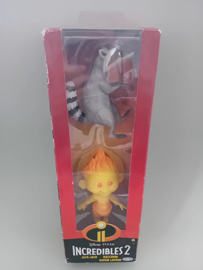 Lot de 2 figurine incredibles 2 jack-jack et raton laveur neuf