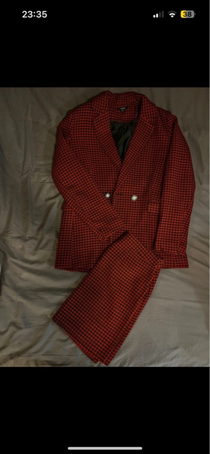 Ensemble tailleur pied de poule rouge & noir - Kiabi