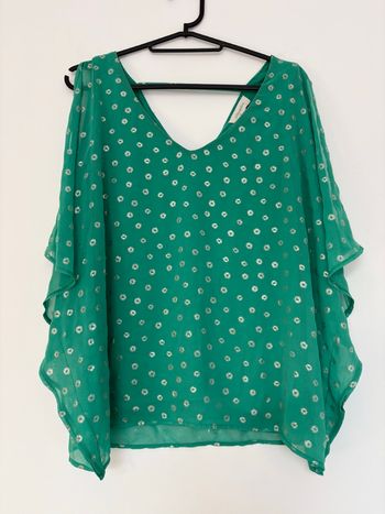 Blouse verte à motif dorés manches fluides – taille S