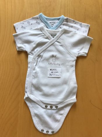 1 lot de 2 bodys manches courtes 1 mois 52/55 cm Kiabi