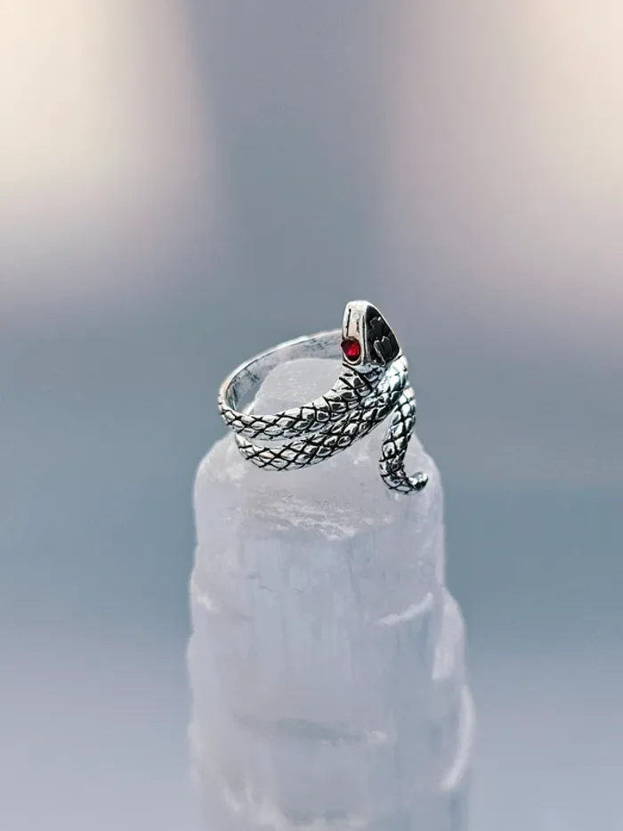 Bague acier inoxydable serpent ajustable œil rouge - photo numéro 2