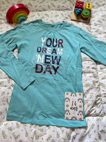 teeshirt manches longues turquoise 14 ans