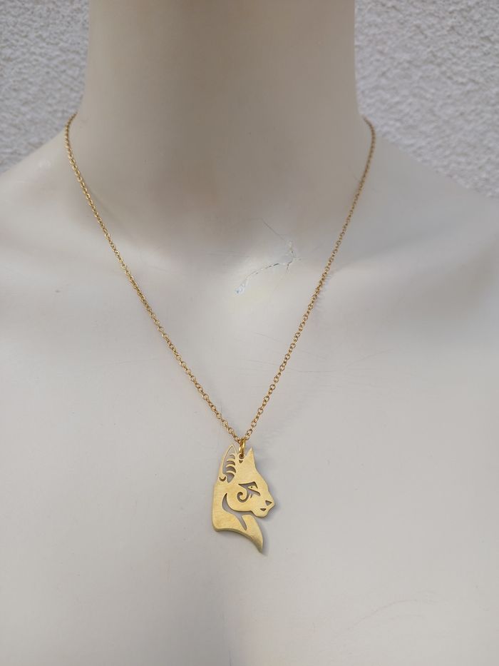 Collier en acier inoxydable doré chat - photo numéro 2