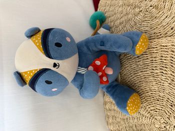 Peluche d'activités raton laveur NATURE ET DECOUVERTES coton bio bleu