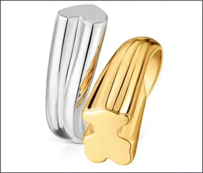 Bague bicolore - argentée et dorée - coeur et ourson - argent Sterling S925 - photo numéro 6