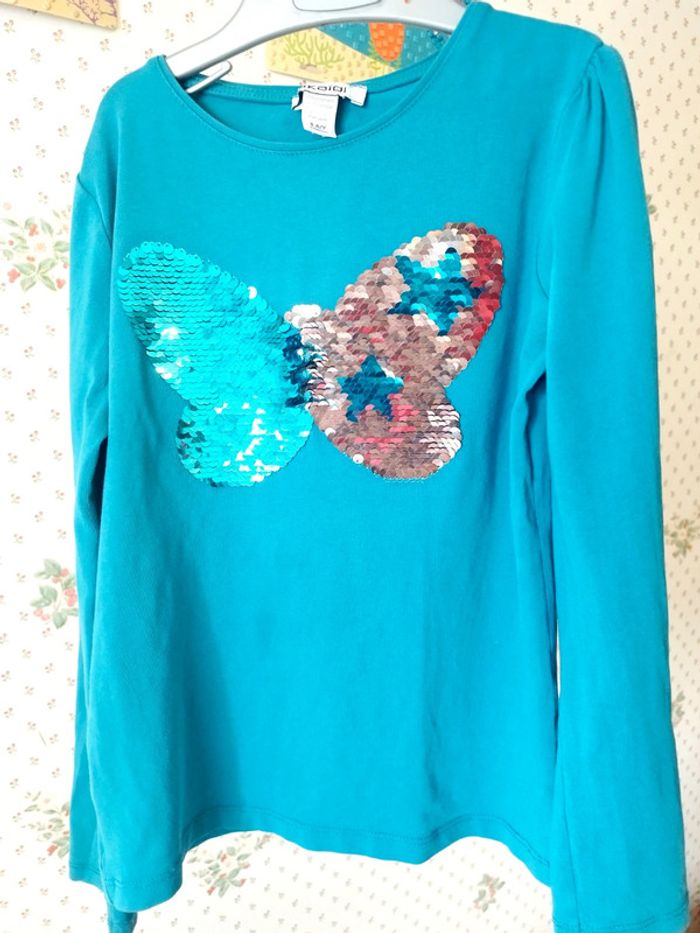 T-shirt manches longues sequins papillon étoiles