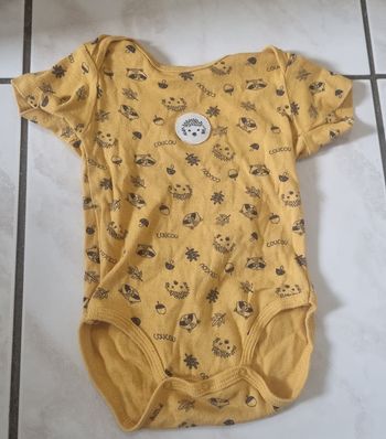 mots d’enfants body bébé jaune 100% coton motif animaux forêt taille 6 mois