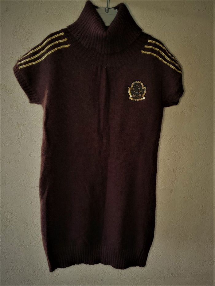 robe / tunique hiver marron doré laine fille 8 ans - photo numéro 2