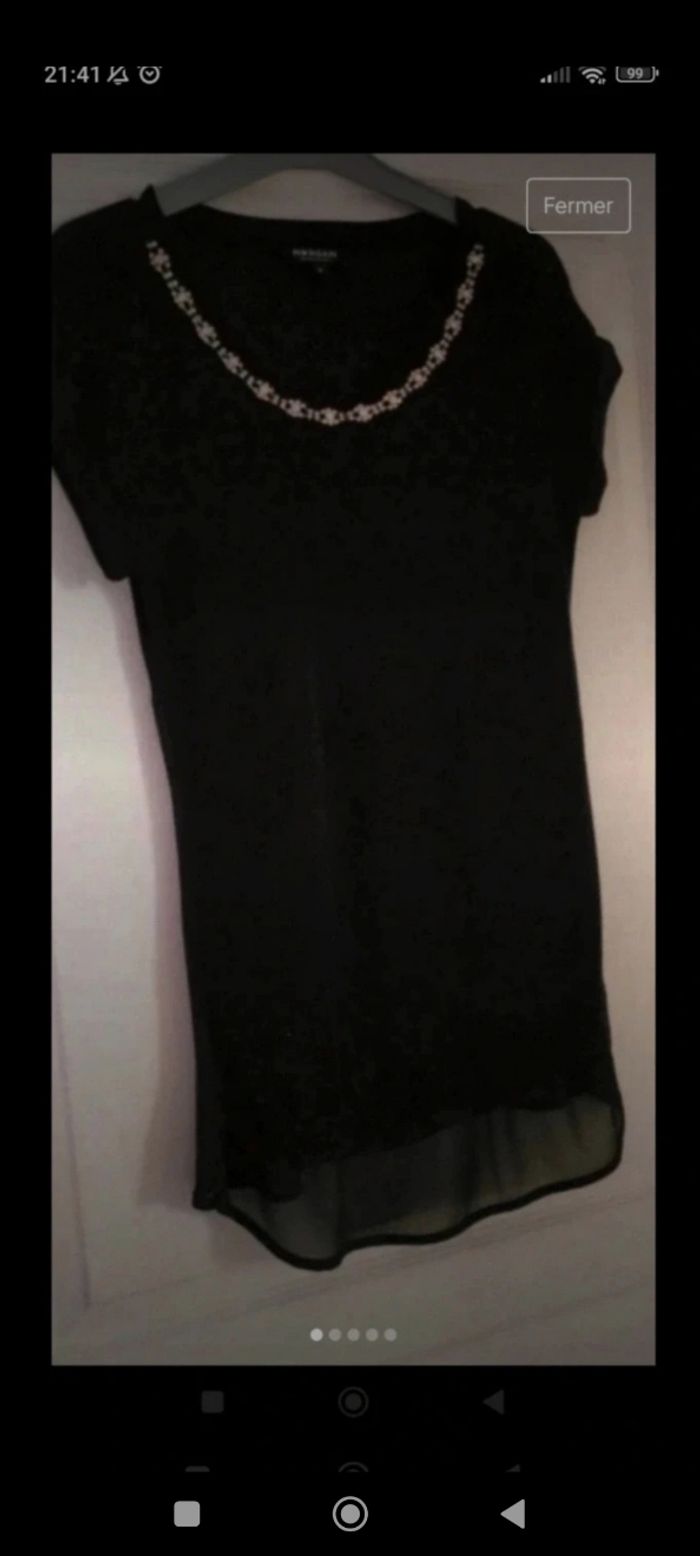 Pull fin noir Morgan avec décolleté strass et bas dos en voile