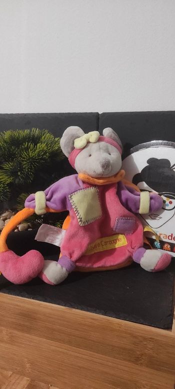 Doudou et Compagnie marionnette Zigzag orange rose patchwork carré coeur Dc2560