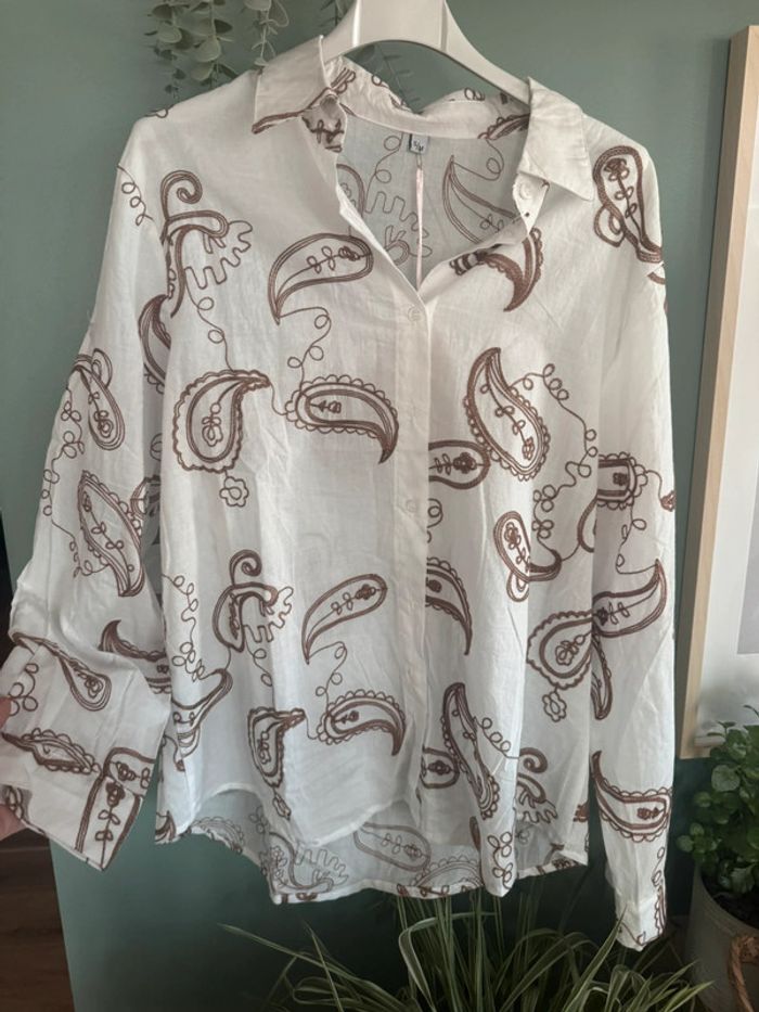 Chemisier blouse blanche beige 100% coton manches longues - photo numéro 7