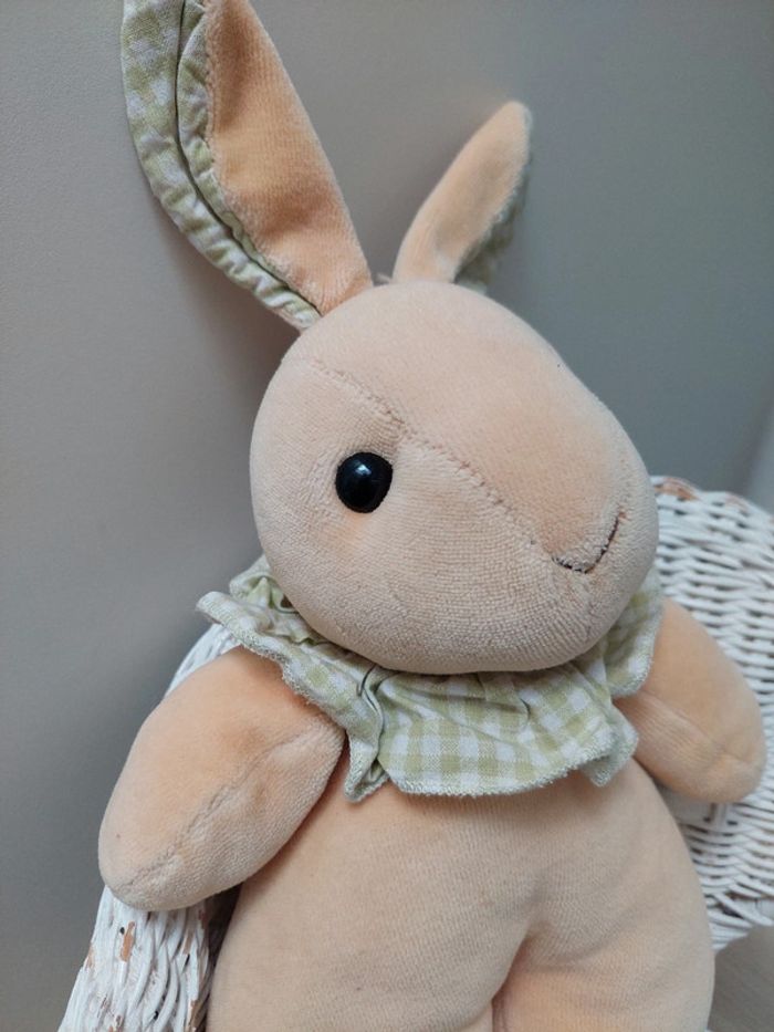 Ajena - doudou peluche lapin col vichy vert - photo numéro 2