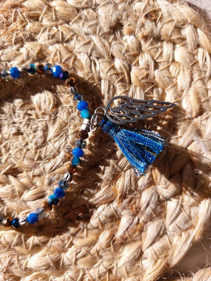 Bracelet bleu aile et pompon - photo numéro 3