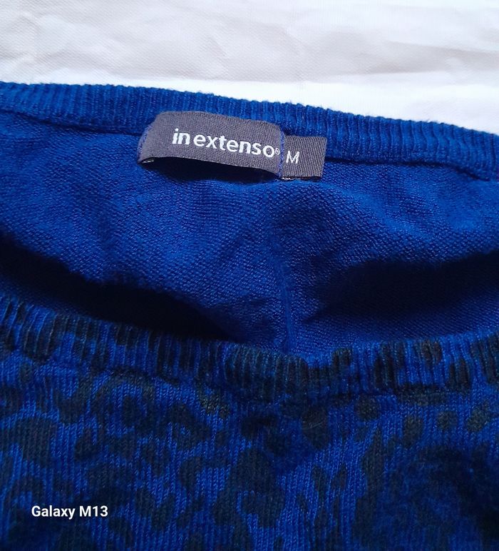 Tee shirt à manches longues femme épais bleu motif léopard In extenso taille M - photo numéro 2
