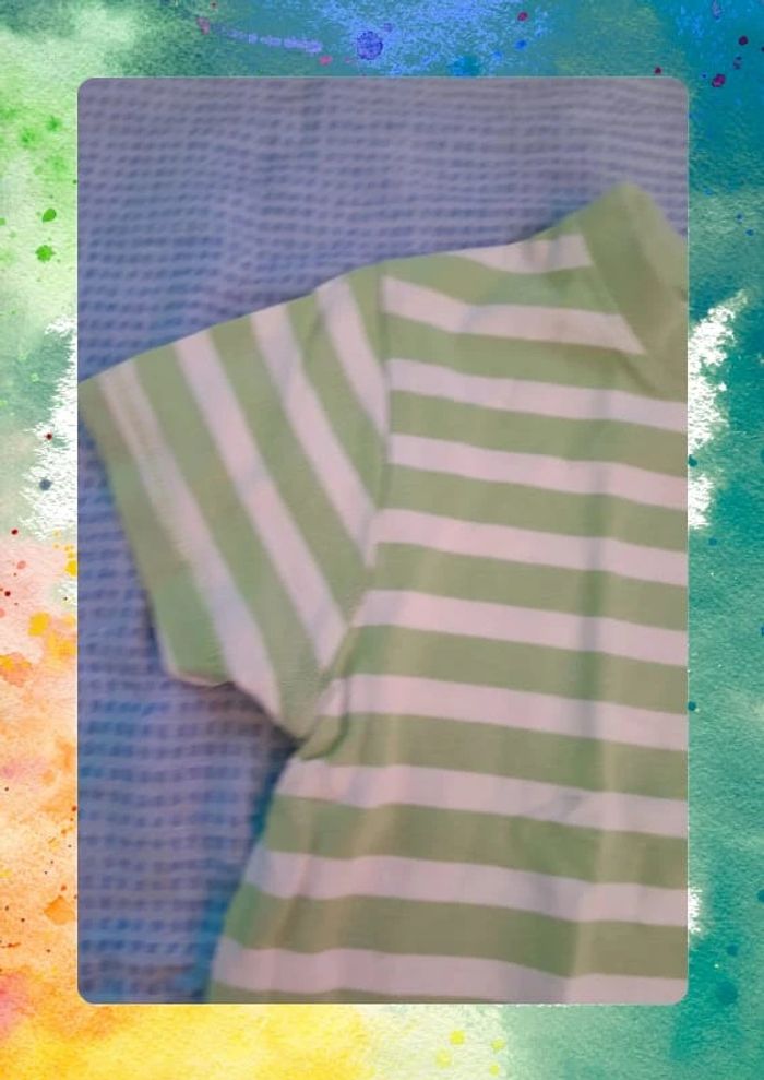 T-shirt 24 mois rayé vert et blanc Tex Baby - photo numéro 3