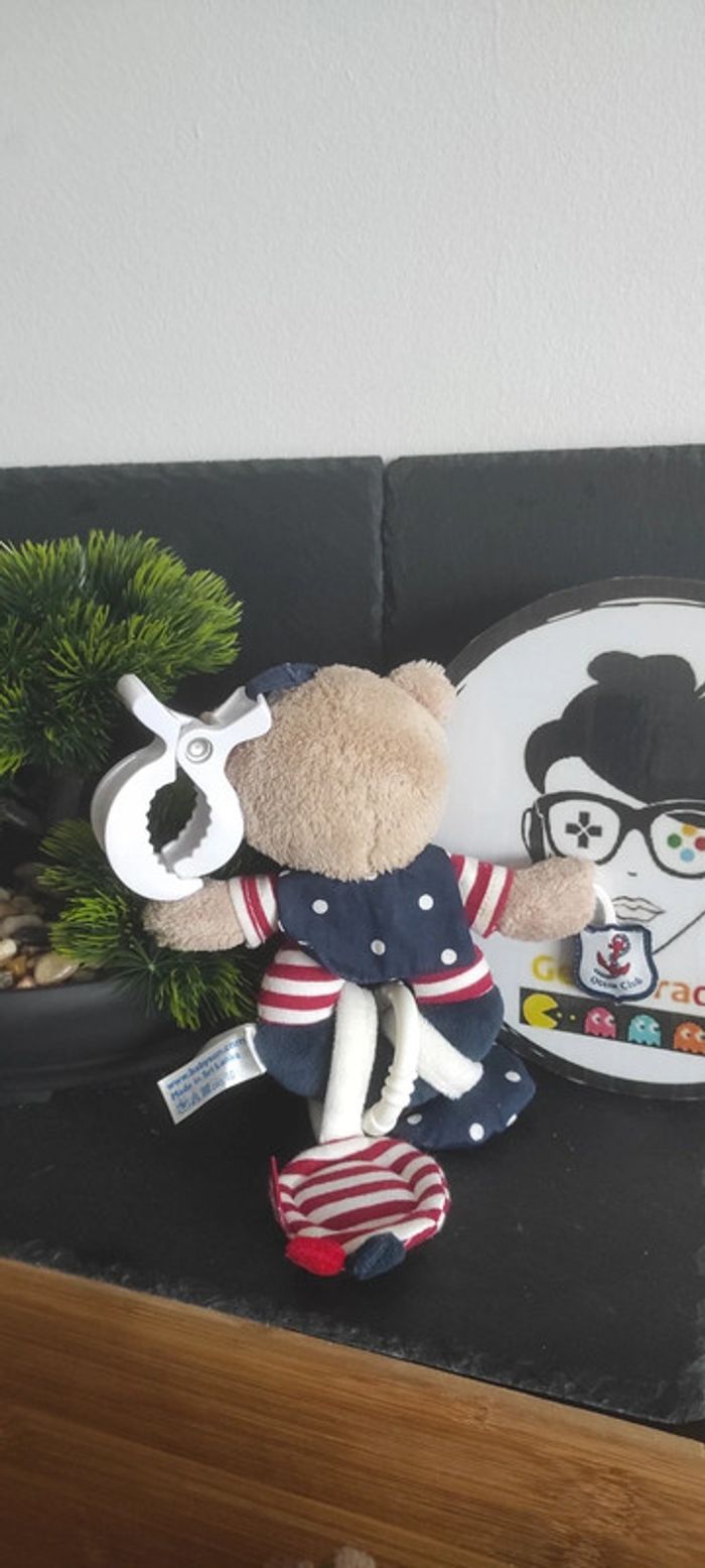 doudou hochet ours marron marin bleu rouge baby sun ocean club pince grelot écharpe miroir babysun - photo numéro 2