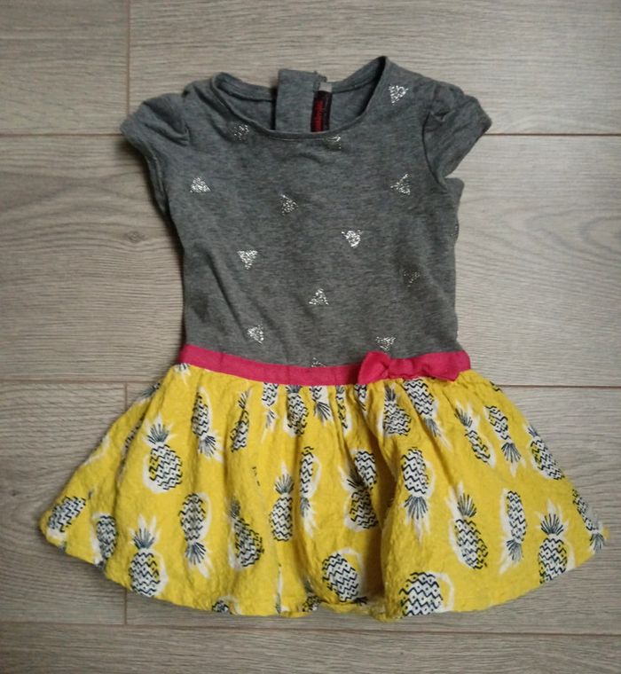 Robe catimini ananas fille 2 ans jaune et grise paillettes