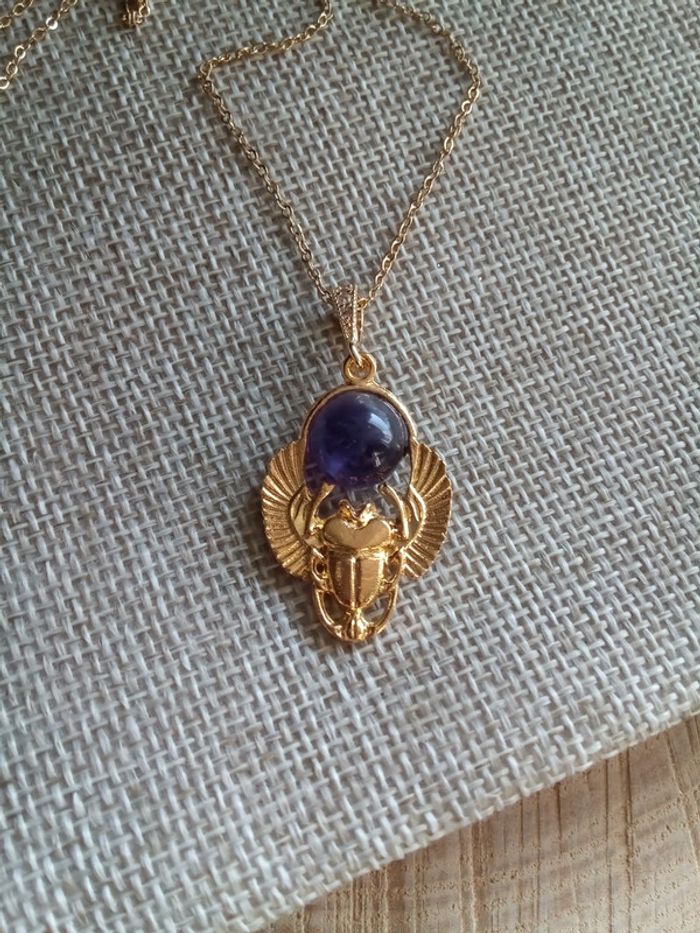 Collier scarabée et pierre naturelle d'améthyste 💜. - photo numéro 3
