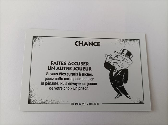 Carte chance faites accuser pièce détachée Monopoly édition tricheurs Hasbro gaming #A28