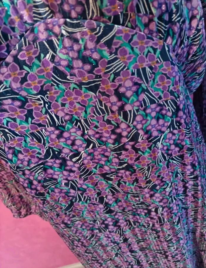 Robe longue violette à motif fleurs manches longues Grain de Malice taille 42 - photo numéro 4