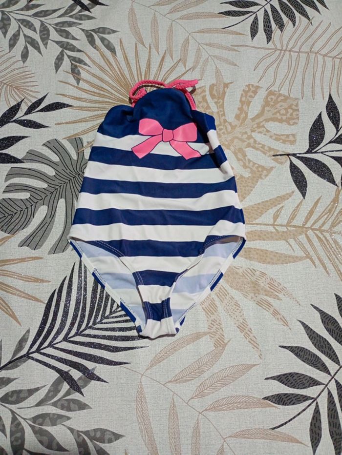 Maillot de bain style marinière nœud rose une pièce fille Vertbaudet 6 ans
