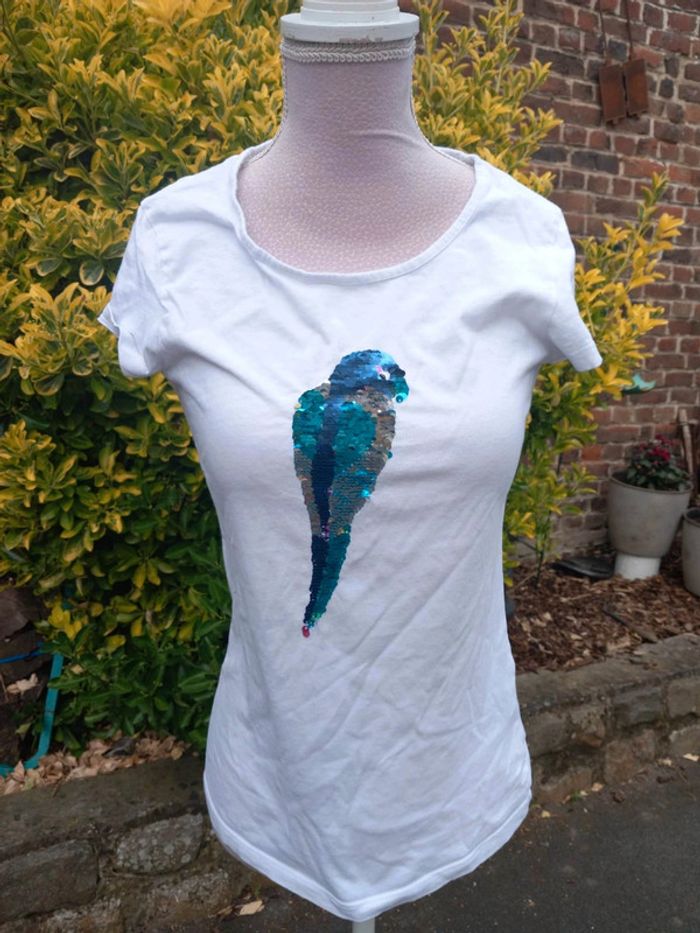 T-shirt à sequins. Blanc. Taille s. In Extenso,