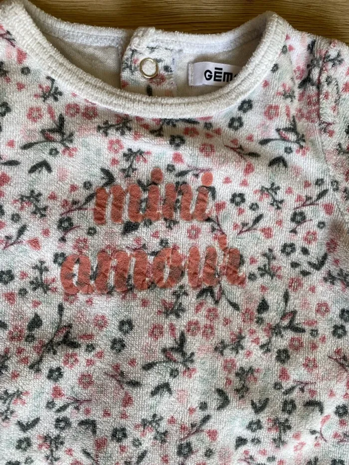 Pyjama fleurs vintage velours hiver bébé fille 3 mois Gémo - photo numéro 2