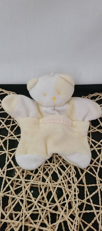 Doudou plat chat blanc jaune SUCRE D'ORGE