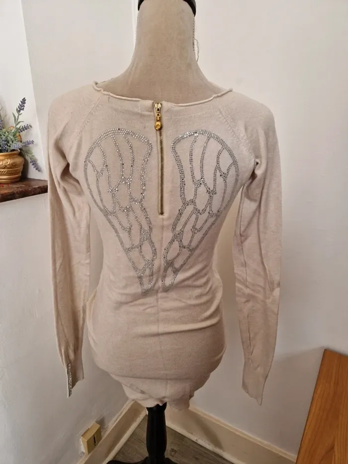 Robe pull ailes dans le dos beige enzoria - photo numéro 2