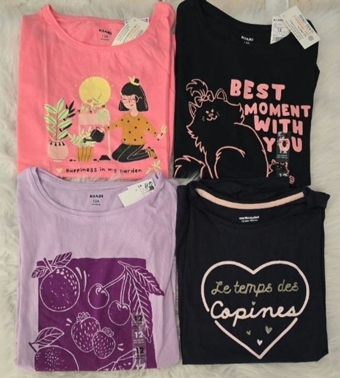 Neufs(non portés)😍🤩🥰 lot Tee-shirts mc 12 ans fille😍🤩🥰