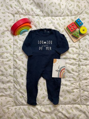 pyjama grenouillère en coton bleu marine 6 mois